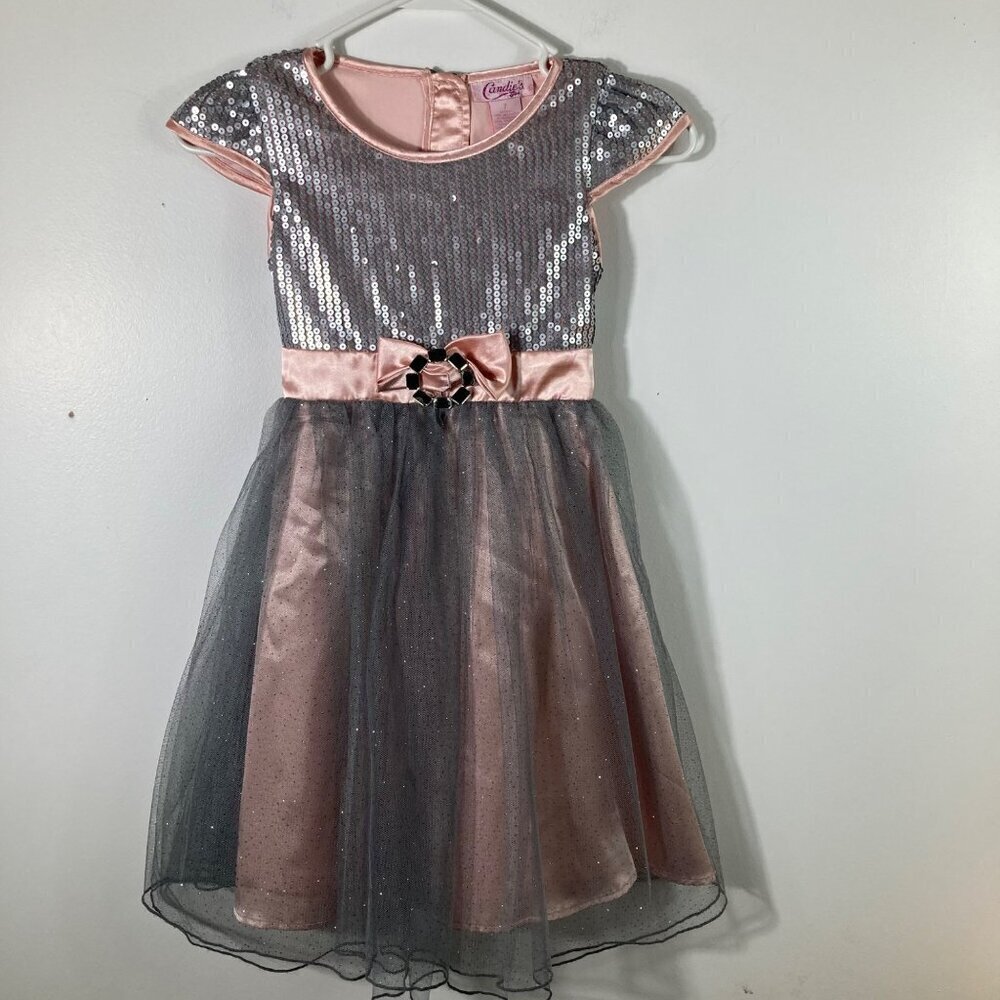 Girls Candies Sequined Party Dress Gray Peach 7
